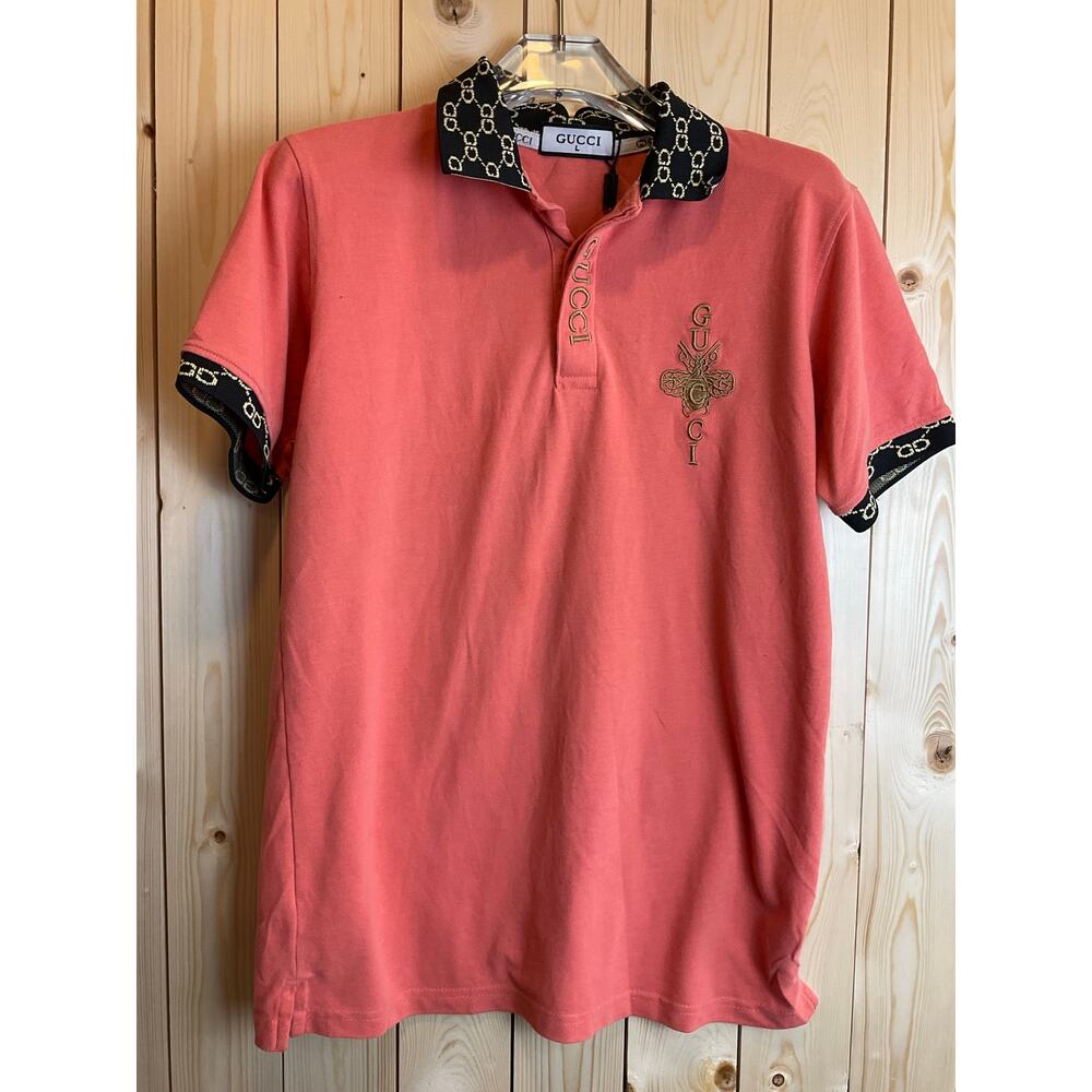 Gucci Coral Polo Shirt with Black Logo Trim